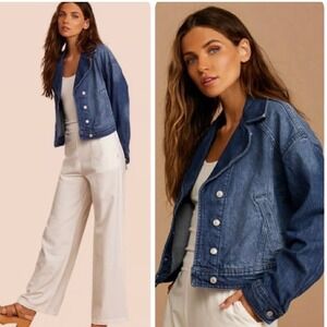 Free People Now or Never Cropped Denim Jacket Button Trucker Style/ Small (G)